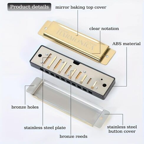 10-Hole C Key Beginner Harmonica Set with Case, Cleaning Cloth & Manual, Professional Blues Harmonica Mouth Organ for Adults & Kids, Portable Musical Instrument Gift (Black [Free Box + Instructions]) in Saudi Arabia