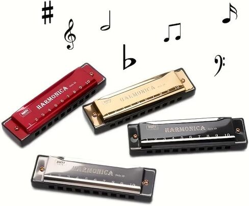 10-Hole C Key Beginner Harmonica Set with Case, Cleaning Cloth & Manual, Professional Blues Harmonica Mouth Organ for Adults & Kids, Portable Musical Instrument Gift (Black [Free Box + Instructions]) in Saudi Arabia