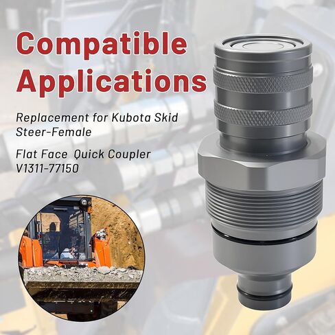 Replacement for Kubota V1311-77150 Hydraulic Quick Coupler Cartridge,Female Flat Face 1/2" Body ISO 16028, 5076 PSI,Fit for Skid Steer Cartridge Manifold in Saudi Arabia