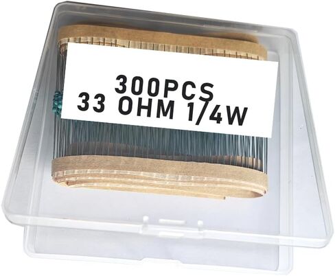 33 1/4W, 33R1/4W, 33 ohm, 33 R 1/4W, 33Ωresistor, 33 ohm resistor, 33 ohm Metal resistor, 33 R Metal Film resistors 1/4w(0.25w) 1% tolerance 0.01 MF Metal Film Fixed Resistor 300 pcs in Saudi Arabia
