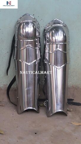 درع الساق القتالي لحارس الساق في العصور الوسطى من نوتيكال مارت، أرجل اللوحة، زي الهالوين مع بولينز in Kuwait