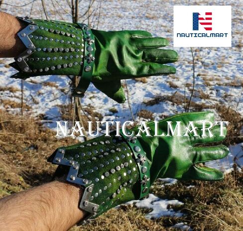 قفّازات جلدية من عصر النهضة من نوتيكال مارت، أدوات إعادة تمثيل المسرح، إكسسوارات جلدية تاريخية للفارس in Kuwait