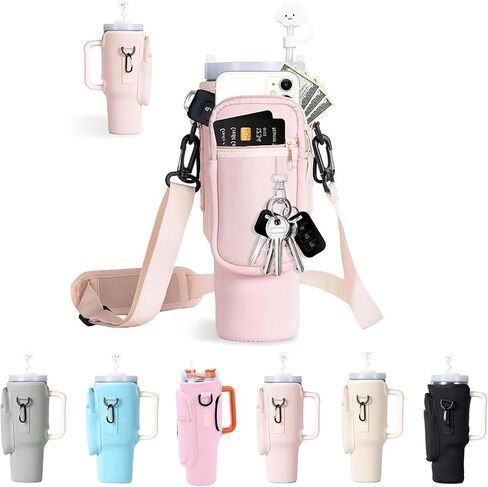 Water Bottle Carrier Bag for 30oz/40oz Tumbler – Neoprene Crossbody Holder with Phone Pocket, Adjustable Shoulder & Hand Strap, Compatible with Most Large Tumblers in Saudi Arabia
