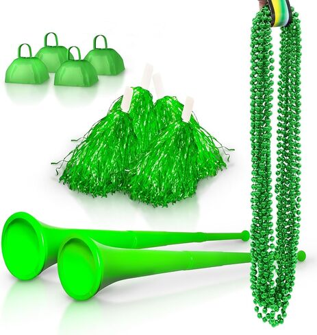 Windy City Novelties Blue School Spirit Cheerleader Kit – 4 Cowbells, 4 Pom-Poms, 2 Collapsible Stadium Horns, 12 Beaded Necklaces – Ultimate Game Day Fan Gear in Saudi Arabia