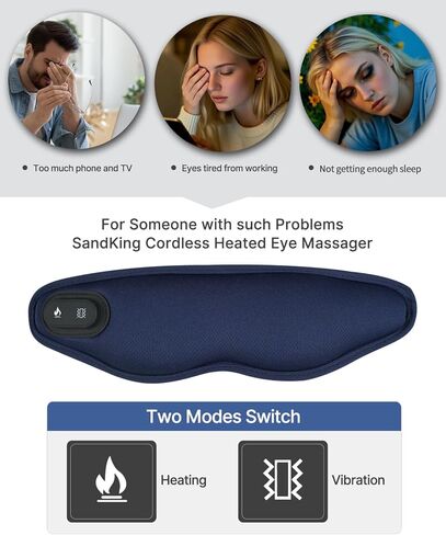 Upgraded Cordless Heated Eye Massager with 3 Temperature, 3 Vibrating Heating Sleeping Mask for Men Women Kids -USB Charing Heated Eye Mask Electric for Dry Eyes, Relax,Travel in Saudi Arabia