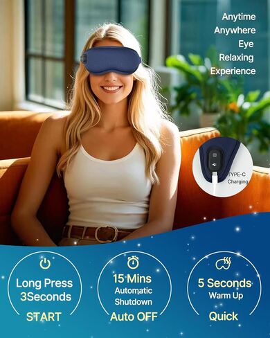 Upgraded Cordless Heated Eye Massager with 3 Temperature, 3 Vibrating Heating Sleeping Mask for Men Women Kids -USB Charing Heated Eye Mask Electric for Dry Eyes, Relax,Travel in Saudi Arabia