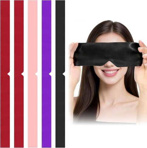 5 Pcs Blindfold for Adults Couples, Soft Imitated Silk Sleep Mask, Adjustable Blackout Eye Cover for Adults Couples Yoga,Travel, Nap, Meditation (Black, Purple, Pink, 2 Wine Red) in Saudi Arabia