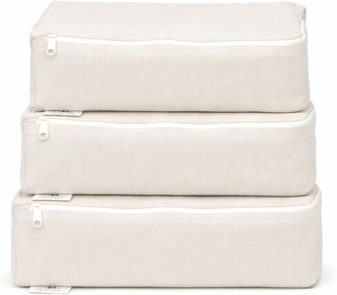 Packing Cubes Bag Pure Canvas Travel Organizers with Durable YKK Zippers for Clothes, Shoes & Luggage Storage (Set of 3 (1 Small, 1 Medium, 1 Large), Off-White) in Kuwait