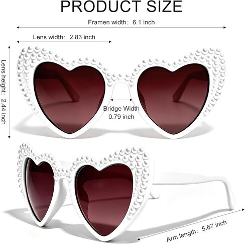نظارات شمسية للعروس من LADY&HOME، نظارات شمسية على شكل قلب لؤلؤي، زينة لحفلات العازبة، ملحقات دش الزفاف، هدية للعروس in Kuwait