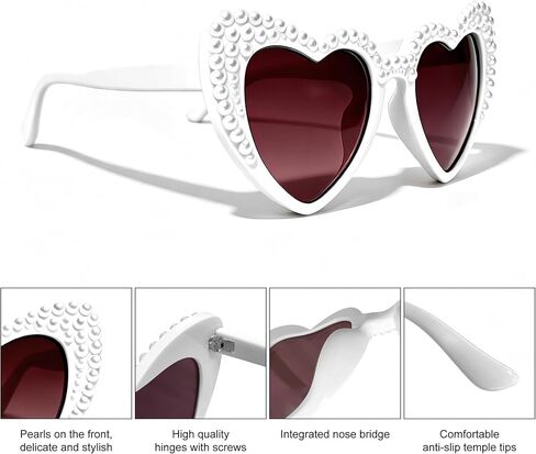 نظارات شمسية للعروس من LADY&HOME، نظارات شمسية على شكل قلب لؤلؤي، زينة لحفلات العازبة، ملحقات دش الزفاف، هدية للعروس in Kuwait