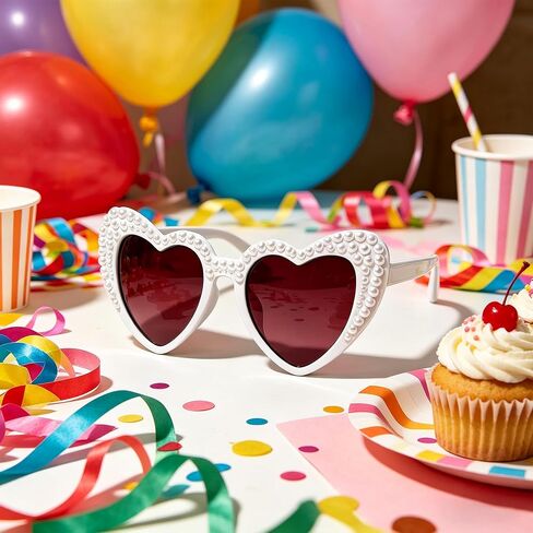 نظارات شمسية للعروس من LADY&HOME، نظارات شمسية على شكل قلب لؤلؤي، زينة لحفلات العازبة، ملحقات دش الزفاف، هدية للعروس in Kuwait