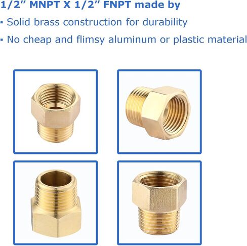 (10-Pack) BRISWARE Brass Pipe Fitting, 1/2" Male × 1/2" Female Adapter, 1/2" NPT Reducer Adapter, 1/2 Pipe Extension Fitting for Shower Head and Tub Filler in Saudi Arabia