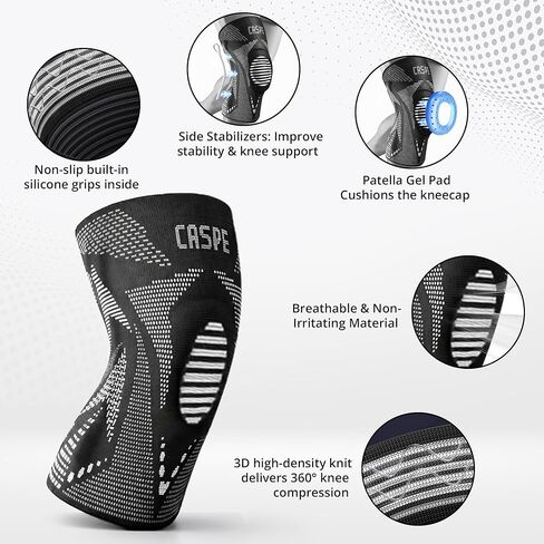 Caspe 1 Pack Compression Knee Brace for Women & Men – Pain Relief Support with Patella Gel Pads & Side Stabilizers – Knee Sleeve for Running, Workout & Arthritis (Gray, XX-Large) in Saudi Arabia