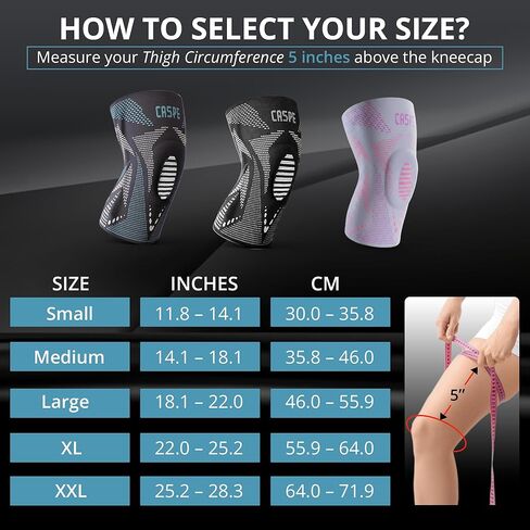 Caspe 1 Pack Compression Knee Brace for Women & Men – Pain Relief Support with Patella Gel Pads & Side Stabilizers – Knee Sleeve for Running, Workout & Arthritis (Gray, XX-Large) in Saudi Arabia