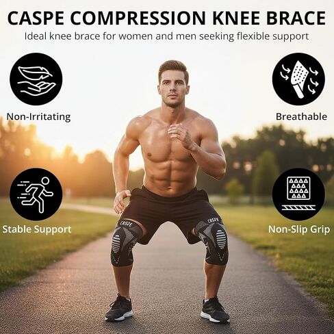Caspe 1 Pack Compression Knee Brace for Women & Men – Pain Relief Support with Patella Gel Pads & Side Stabilizers – Knee Sleeve for Running, Workout & Arthritis (Gray, XX-Large) in Saudi Arabia