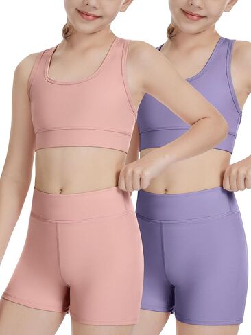 Femdouce Girls Clothing Athletic Sets Sleeveless Crop Tank Tops & Athletic Shorts for fitness gymnastics & Activewear in Kuwait