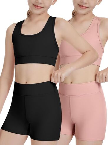 Femdouce Girls Clothing Athletic Sets Sleeveless Crop Tank Tops & Athletic Shorts for fitness gymnastics & Activewear in Saudi Arabia
