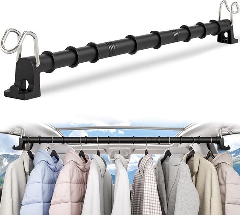Heavy Duty Car Clothes Hanger Bar, Adjustable Clothes Rack for Car Travel, Road Trips, Business, Clothes Hanger Rod for Most Vehicles (Extend from 30~64''/Hold up to 70lbs), Ideal Gift for Travel in Saudi Arabia