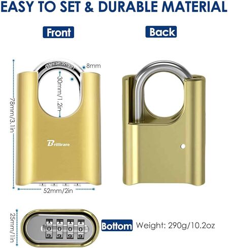 Outdoor Combination Lock, 4 Digit Heavy Duty Padlock Metal, Weatherproof Alloy Locks with Hardened Steel Shackle, High Security Large Padlocks for Sheds Fence, Gate Hasps, Storage Unit-Golden in Saudi Arabia