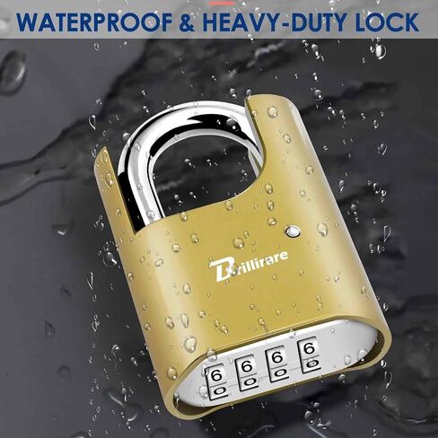 Outdoor Combination Lock, 4 Digit Heavy Duty Padlock Metal, Weatherproof Alloy Locks with Hardened Steel Shackle, High Security Large Padlocks for Sheds Fence, Gate Hasps, Storage Unit-Golden in Saudi Arabia