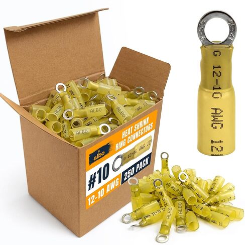 مجموعة أطراف حلقية منكمشة بالحرارة مكونة من 250 قطعة من ALBO - تشكيلة موصلات طرفية سلكية لـ 22-10 AWG، مجموعة موصلات كهربائية مقاومة للماء - أطراف حلقية كهربائية من النحاس المعلب in Kuwait