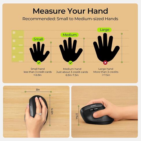 seenda Ergonomic Mouse Wireless, MOU200 Bluetooth Vertical Mouse - 2.4G & Bluetooth Multi-Device Connectivity Wireless Mice for Windows, Mac OS Computer/PC/Laptop, Black in Saudi Arabia