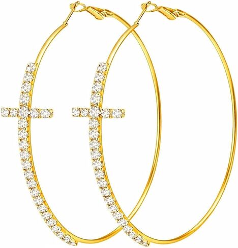 Large Cross Hoop Earrings for Women Minimalist Everyday Versatile Simple Huggie Style Jewelry in Saudi Arabia