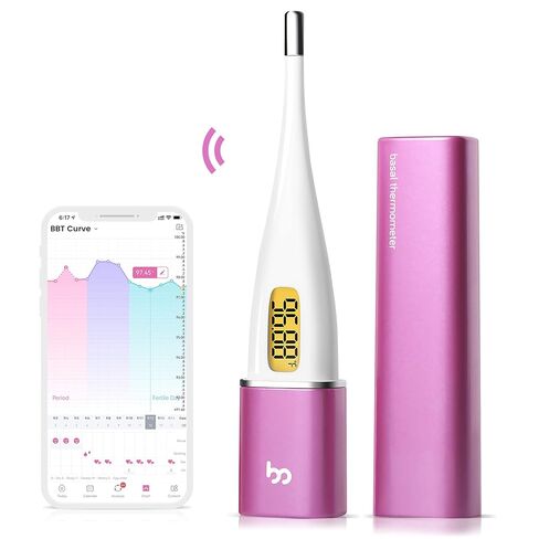مقياس حرارة الجسم القاعدي الذكي من Femometer، مقياس حرارة BBT مع شاشة LED بإضاءة خلفية، متتبع الخصوبة/الدورة الشهرية مع تطبيق مقياس Femometer، تسجيل البيانات تلقائيًا، شكل أحمر الشفاه، سهل الاستخدام والحمل، أرجواني in Saudi Arabia