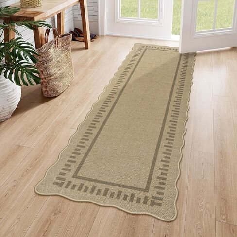 Livebox Scalloped 2x8 Brud Brug ، Easy Jute Geometri Tan Rugs لمدخل المدخل ، في الهواء الطلق غير السجادة المزرعة المزرعة Morden Door Pres in Saudi Arabia
