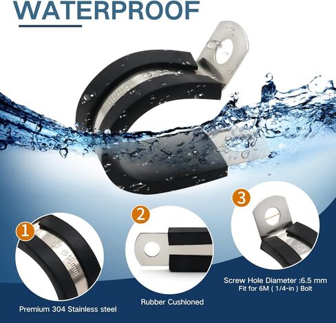 ZIPCCI 1/2 Inch Cable Clamp, 25 Pack Stainless Steel Wire Clamp, Rubber Metal Hose Clamps for Wire Line Clips, Pipe, Hose Bracket, Tube Holder (14mm) in Kuwait