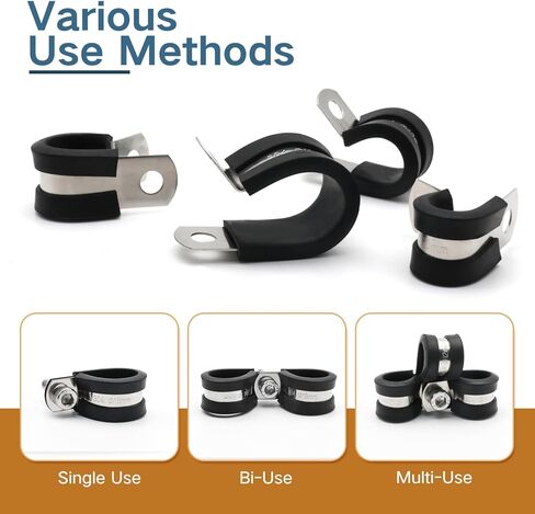 ZIPCCI 1/2 Inch Cable Clamp, 25 Pack Stainless Steel Wire Clamp, Rubber Metal Hose Clamps for Wire Line Clips, Pipe, Hose Bracket, Tube Holder (14mm) in Kuwait