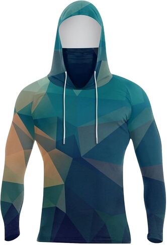 Men's UPF 50+ Hooded Sun Protection Fishing Shirt Long Sleeve Hoodie with Face Mask UV Rash Guard Quick Dry Hiking Shirt in Saudi Arabia