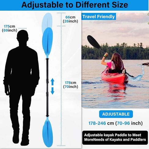 Quynhni- Standard Kayak Paddle,70-96inch Adjustable Kayak Paddle Sturdy Iron Shaft and Durable Polypropylene Blade 0/65° Blade Angle with Drip Loop. in Saudi Arabia