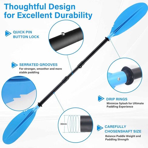 Quynhni- Standard Kayak Paddle,70-96inch Adjustable Kayak Paddle Sturdy Iron Shaft and Durable Polypropylene Blade 0/65° Blade Angle with Drip Loop. in Saudi Arabia