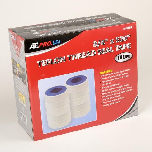 أكل برو. الأدوات - شريط تفلون، شريط مانع للتسرب الصناعي، شريط أنابيب ملولب، شريط سباكة، نطاق درجة حرارة من -450 درجة فهرنهايت إلى +550 درجة فهرنهايت، شريط تفلون 3/4 بوصة × 520 بوصة، شريط أبيض - 100 عبوة in Kuwait