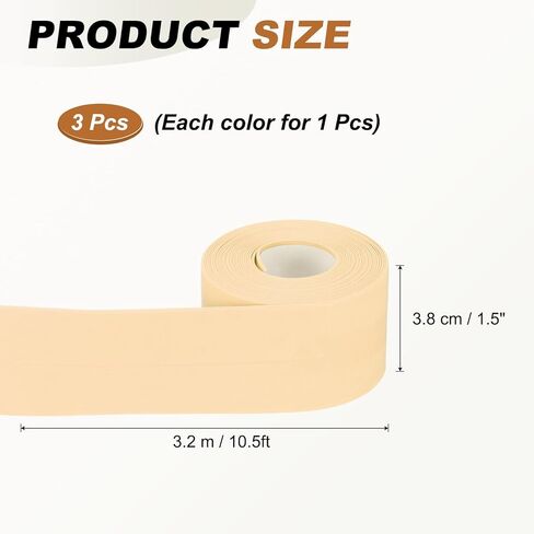 uxcell 2 Rolls Caulk Tape Waterproof Self-Adhesive, Sealant Caulk Strip for Bathroom Bathtub Toilet Kitchen Countertop Floor Wall Edge Protector, White, 0.9" x10.5ft, 1.5" x10.5ft in Saudi Arabia