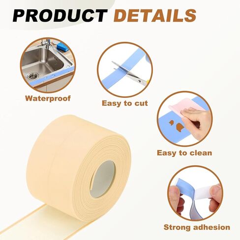 uxcell 2 Rolls Caulk Tape Waterproof Self-Adhesive, Sealant Caulk Strip for Bathroom Bathtub Toilet Kitchen Countertop Floor Wall Edge Protector, White, 0.9" x10.5ft, 1.5" x10.5ft in Saudi Arabia