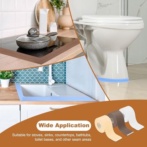 uxcell 2 Rolls Caulk Tape Waterproof Self-Adhesive, Sealant Caulk Strip for Bathroom Bathtub Toilet Kitchen Countertop Floor Wall Edge Protector, White, 0.9" x10.5ft, 1.5" x10.5ft in Saudi Arabia