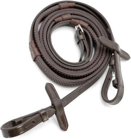 Jeffers Uniquely English Rubber Grip Reins for Horses, 54" L - Leather Riding Reins with Hook & Stud Ends, Non Slip Grip, Equestrian Horse Tack for Jumping, Dressage, Training, Trail Riding - Havana in Kuwait