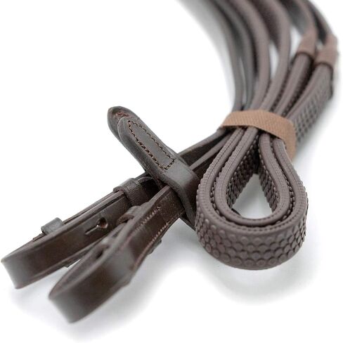 Jeffers Uniquely English Rubber Grip Reins for Horses, 54" L - Leather Riding Reins with Hook & Stud Ends, Non Slip Grip, Equestrian Horse Tack for Jumping, Dressage, Training, Trail Riding - Havana in Kuwait