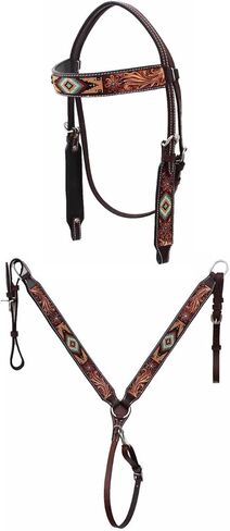 CHALLENGER Horse Show Bridle Western Leather Western Antique Floral Tooled Leather Beaded Bridle Breast Collar Tack 79RS03B in Saudi Arabia