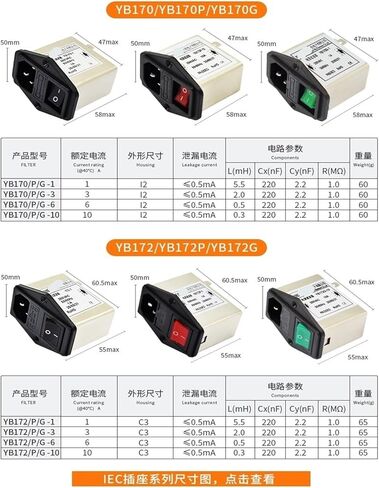 YB172P-1A/3A/6A/10A Socket + Double Insurance + red Light Switch Power Filter 220V/250V(YB172P-3A) in Saudi Arabia
