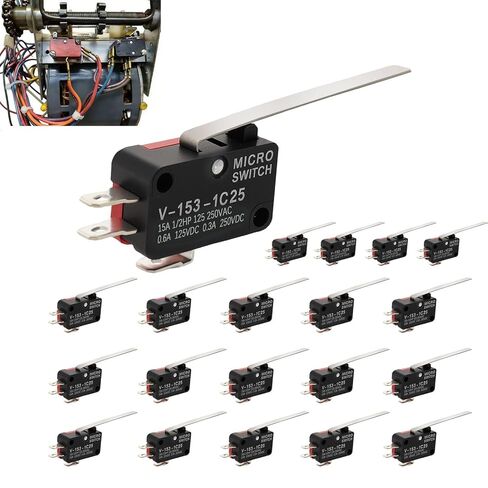 20PCS Micro Limit Switch with Long Straight Hinge Lever V-153-1C25, SPDT 1NO 1NC Lead Terminals, Snap Action, for Industrial Automation, CNC & DIY Applications in Saudi Arabia