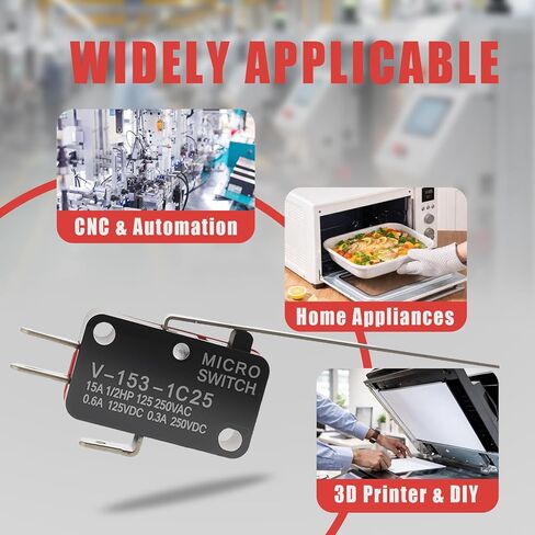 20PCS Micro Limit Switch with Long Straight Hinge Lever V-153-1C25, SPDT 1NO 1NC Lead Terminals, Snap Action, for Industrial Automation, CNC & DIY Applications in Saudi Arabia