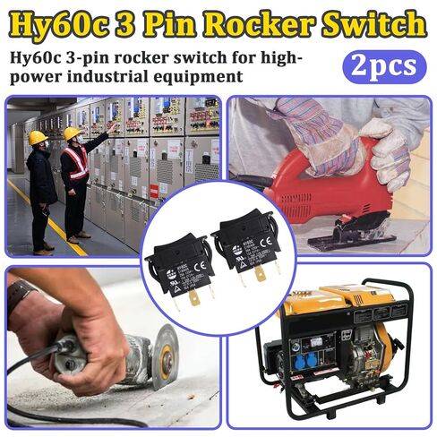 2 قطعة HY60C مفتاح الروك 3-Pin (ON-Off-ON) للمحركات والأدوات والمعدات الصناعية، 20A/125V ~ 15A/277V مفتاح عالي التحمل in Saudi Arabia