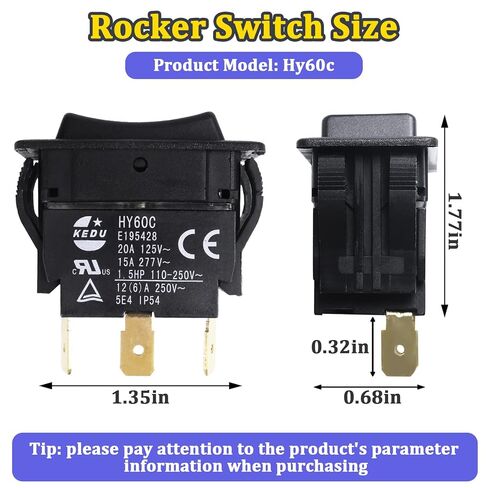 2 قطعة HY60C مفتاح الروك 3-Pin (ON-Off-ON) للمحركات والأدوات والمعدات الصناعية، 20A/125V ~ 15A/277V مفتاح عالي التحمل in Saudi Arabia