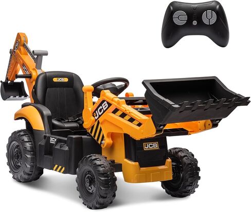 سيارة لعبة لودر حفار كهربائي 12 فولت من JCB للأطفال، تعمل بالبطارية على ألعاب مركبات البناء مع محمل أمامي وحفارة، جهاز تحكم عن بعد، أجزاء متحركة، مقعد قابل للتعديل، بداية ناعمة in Kuwait