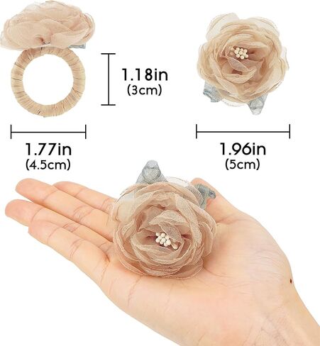 Handcraft Flower Napkin Rings Set of 6– Blush Beige Camellia Tulle Napkin Holders for Dining Table Decor, Weddings, Parties, Birthday & Thanksgiving in Kuwait
