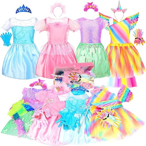 18 Pcs Princess Dress Up Clothes for Little Girls, Role Play Dress Up Princess Costume Gift Set, Princess Dress Up Toys for Toddler, Birthday Christmas Party Gifts for Girls Aged 3-6 Years Old Purple in Saudi Arabia