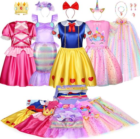 18 Pcs Princess Dress Up Clothes for Little Girls, Role Play Dress Up Princess Costume Gift Set, Princess Dress Up Toys for Toddler, Birthday Christmas Party Gifts for Girls Aged 3-6 Years Old Purple in Kuwait